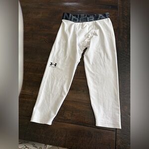 Under Armour Boys' Heatgear Base Layer Leggings White Youth Medium Fitted